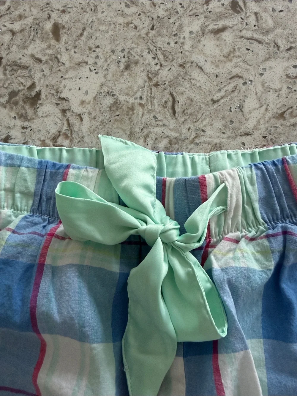 Old Navy Plaid Cotton Lounge Shorts in Blue and Mint - Picture 2 of 6